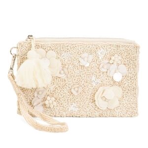 Sol And Mer Ivory Beaded Floral Wristlet Clutch